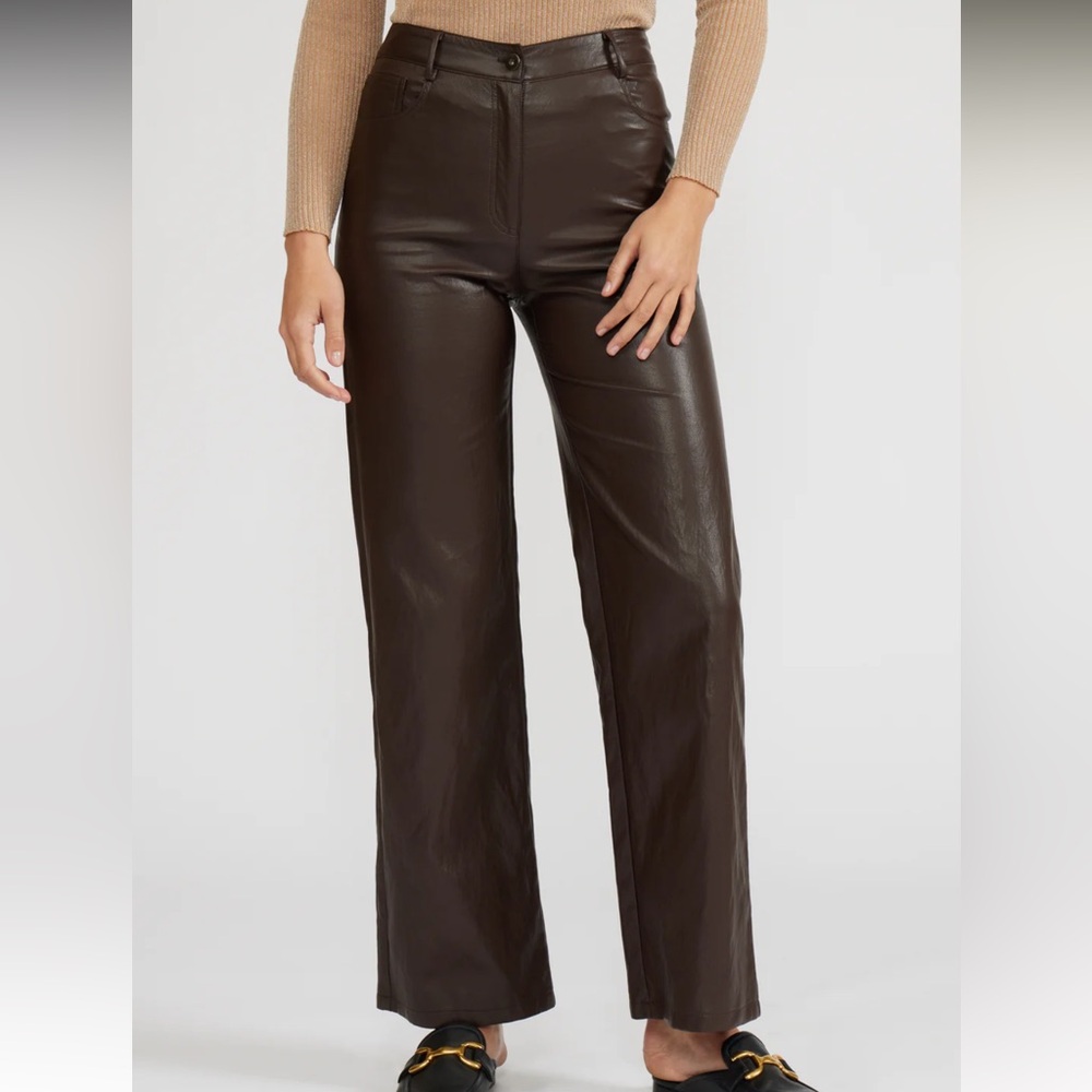Lucy Paris Adler Chocolate Brown Faux Leather Pants Size XL NWT.